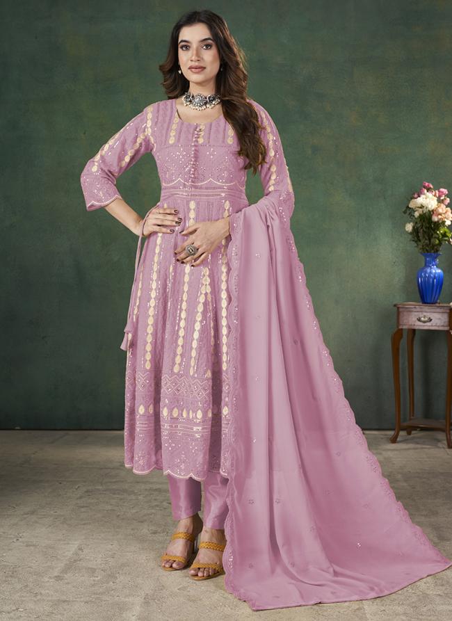 Georgette Pink Festival Wear Embroidery Work Anarkali Suit